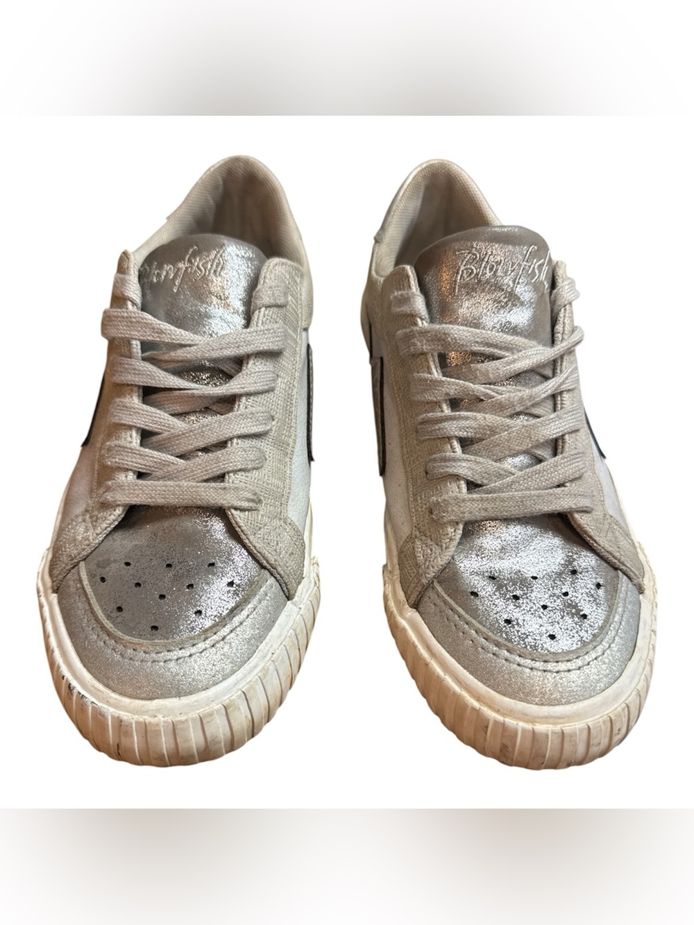 Blowfish Silver Metallic Womens Lace-Up Sneakers Size 8